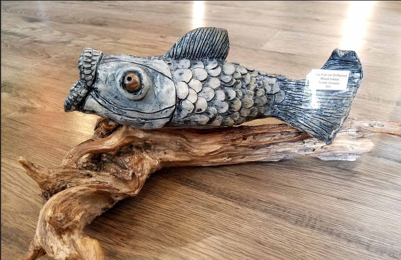 Blue Fish on Driftwood