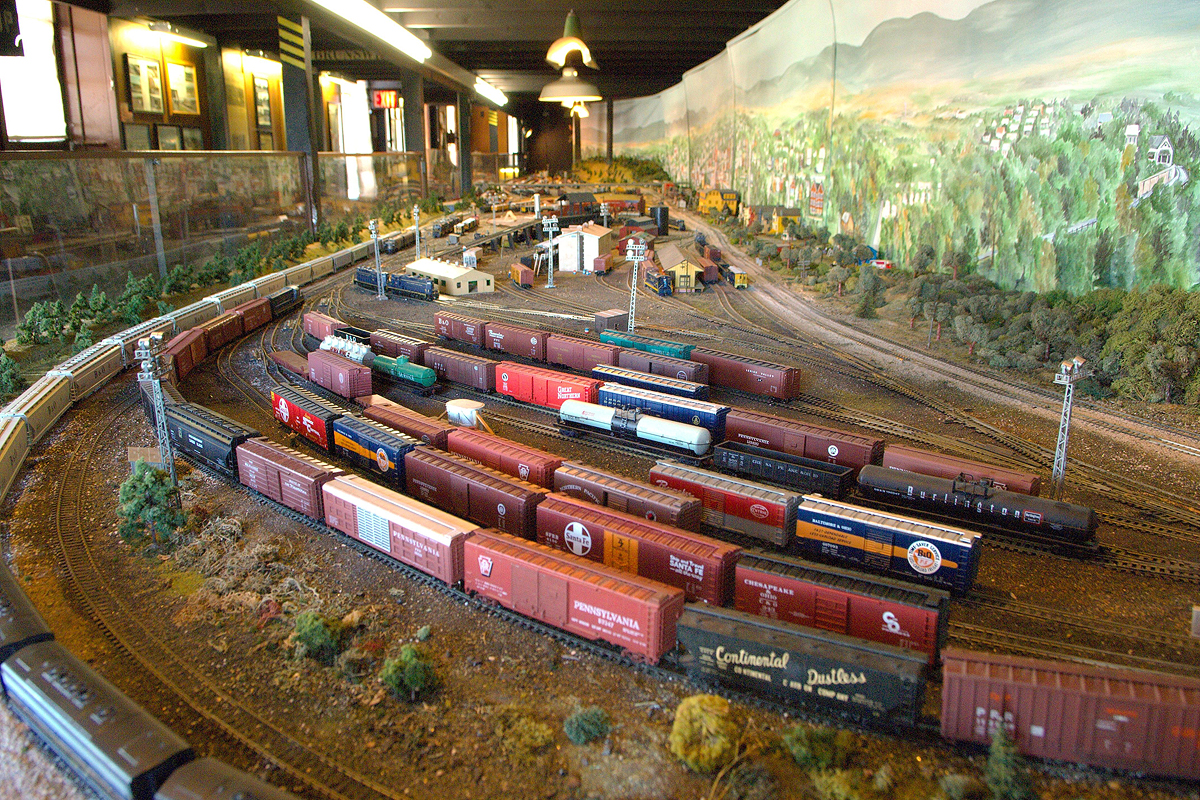 HO scale model train exhibit inside the Brunswick Heritage (Railroad) Museum