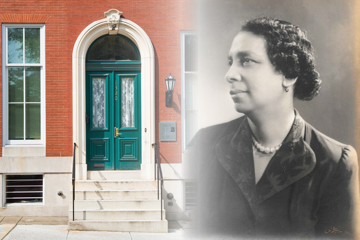 Picture of the entrance to the Lillie Carroll Jackson Civil Rights Museum and a picture of Lillie Carroll Jackson
