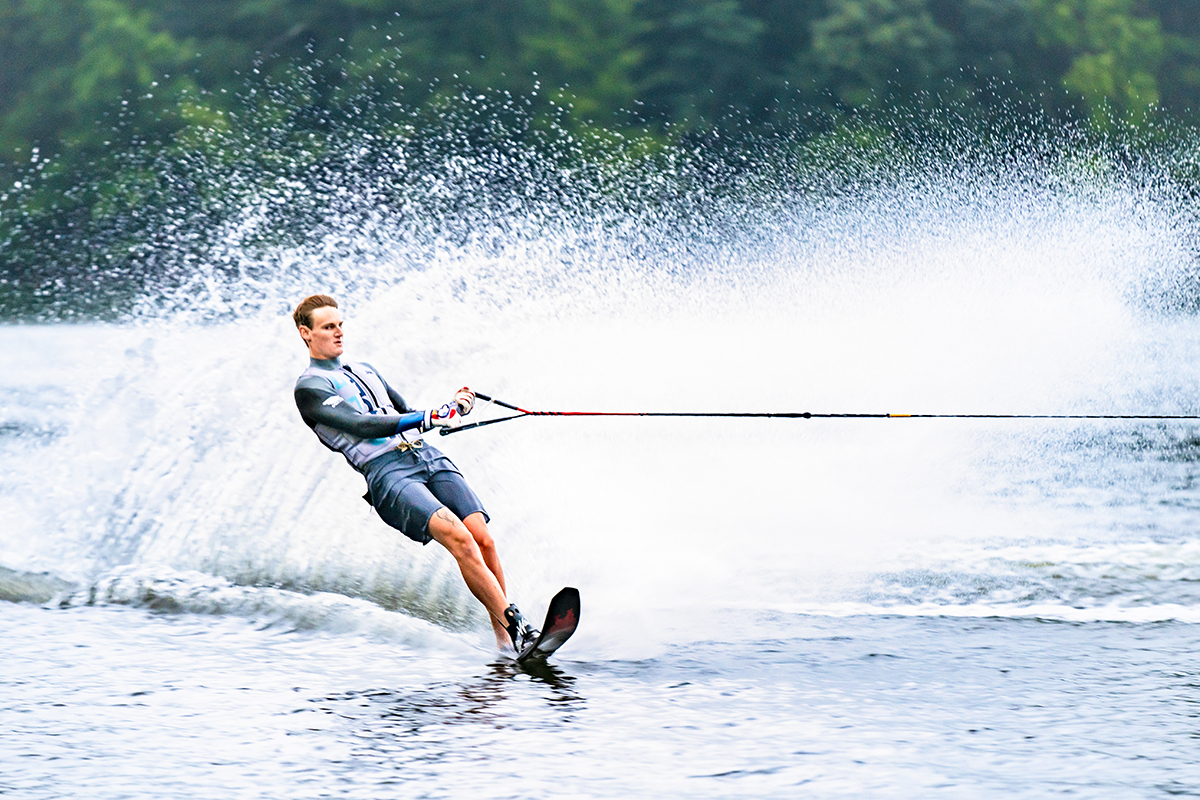 A man being pulled on waterskis