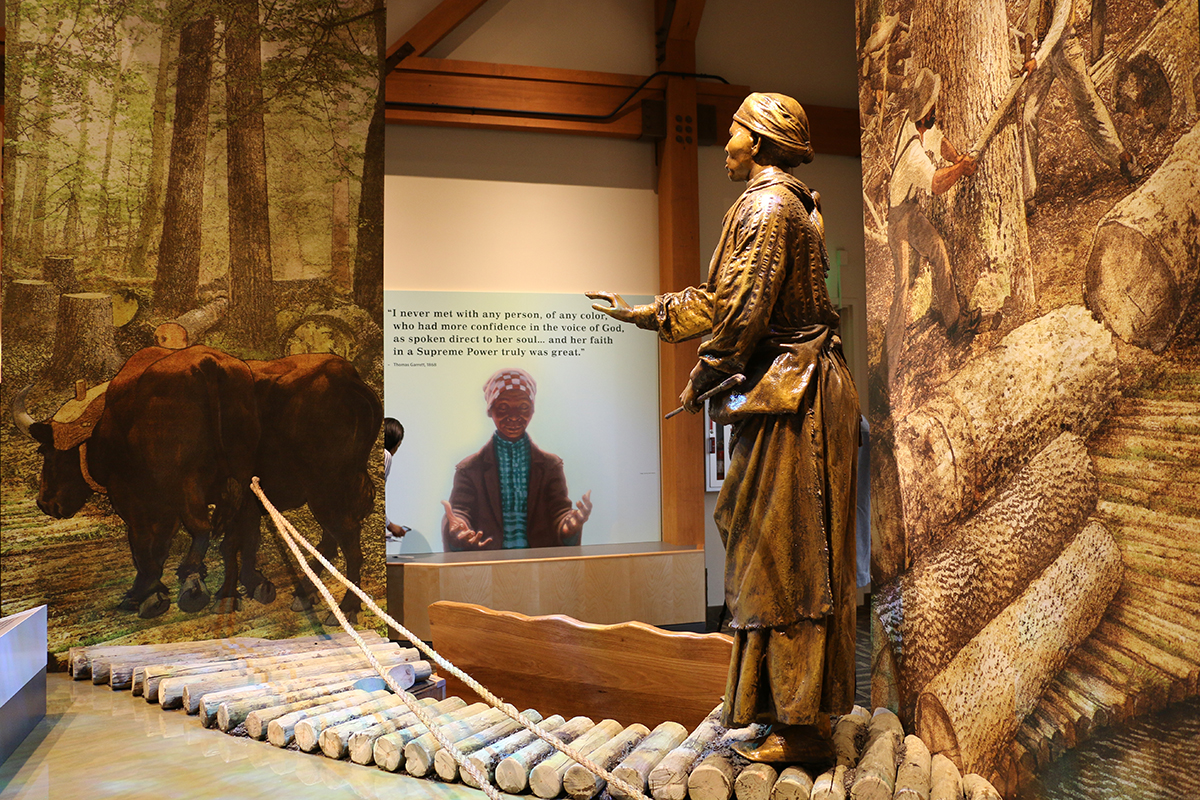 The Harriet Tubman Underground Railroad Visitor Center depicts Tubman’s work hauling lumber to port at Madison. 