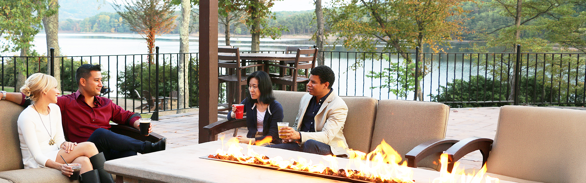 Two couples relaxing and enjoying the wonderful outdoors in Mountain Maryland.