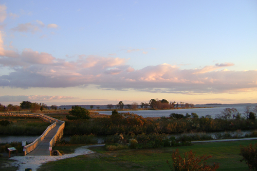 sunset view of land and bay