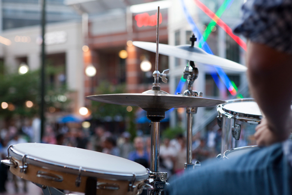 view of crowd through drum kit