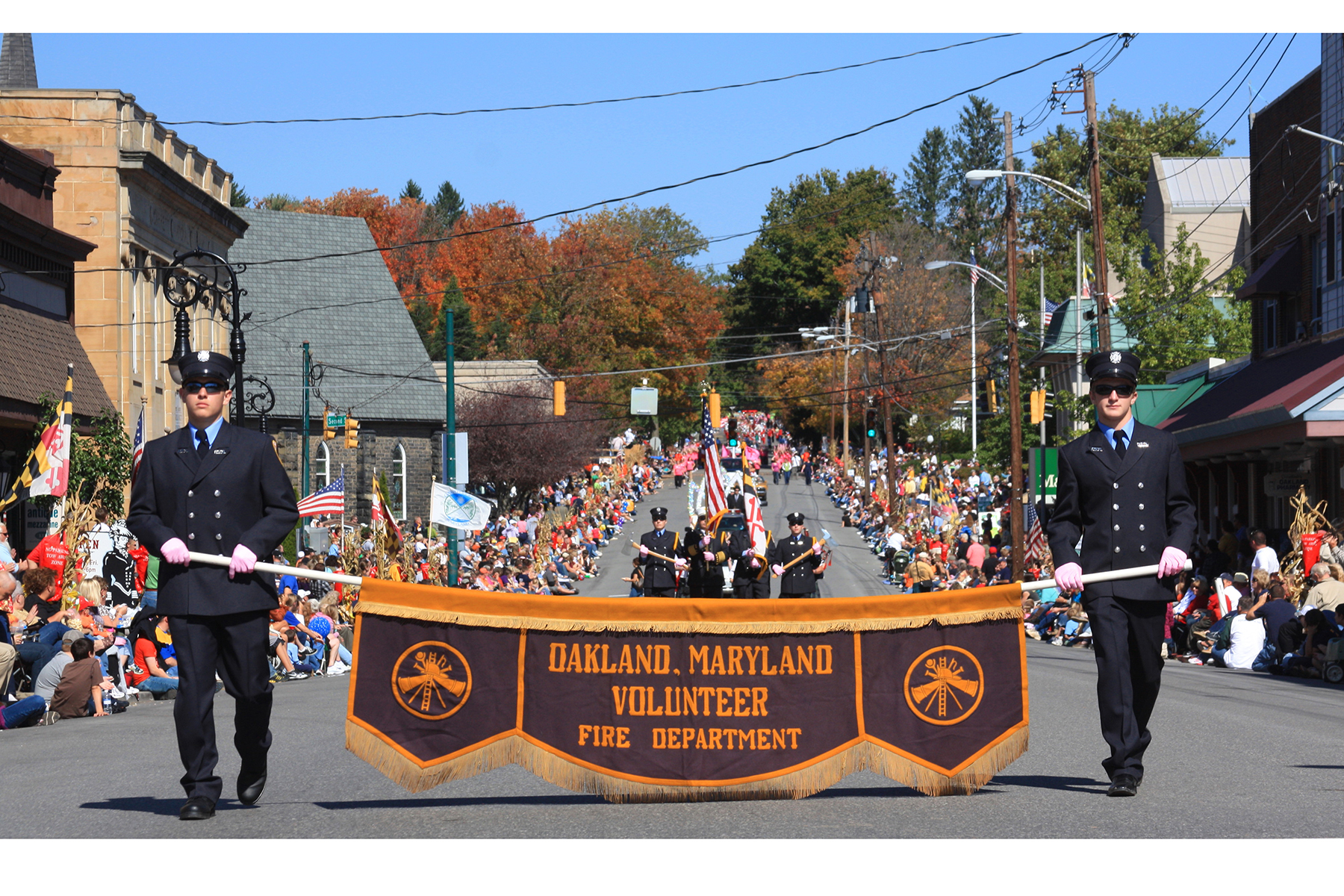 Oakland  Volunteer Fire Department walks in the Garrett County Autumn Glory Parade