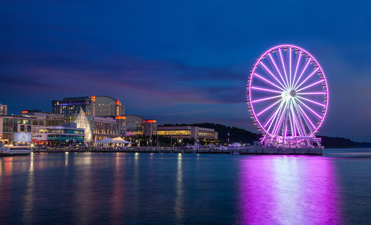 At the heart of the National Harbor is a resort which boasts a huge spa, beautiful atrium and stunning views