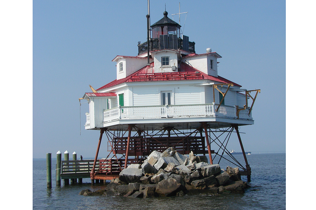 Accessible only by boat, Thomas Point Shoal Lighthouse is one of only 10 in the country designated a National Historic Landmark.