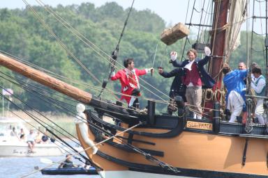 reenactors on ship
