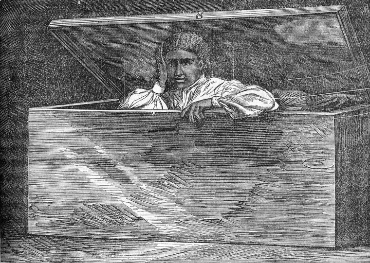 slave escaping in a crate