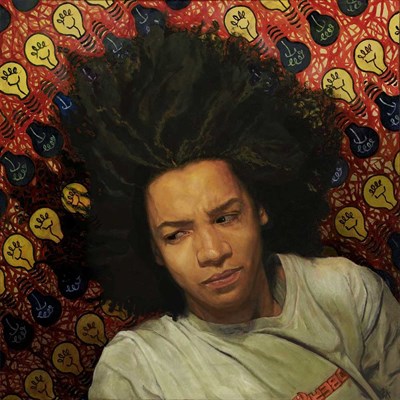 Painting of young man thinking, from the exhibition. Photo