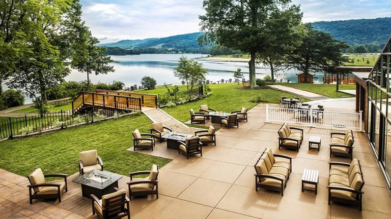 Rocky Gap patio overlooking lake