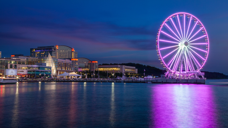 Gaylord National Harbor Hotel Exterior Farris Wheel at Night