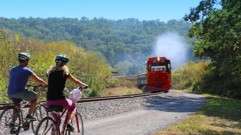 Train and couple on bikes