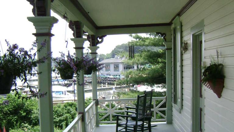 Inn porch overlooking canal