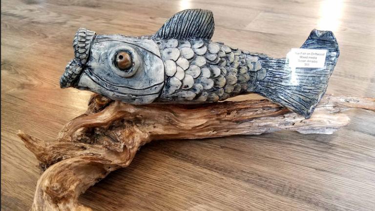 Blue Fish on Driftwood