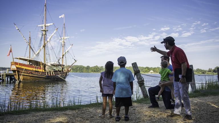 group looking at ship