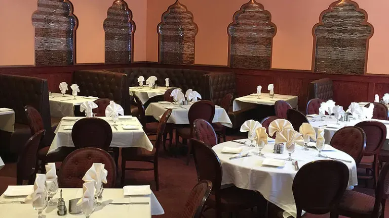 Interior seating at the Kadhai Restaurant in Bethesda