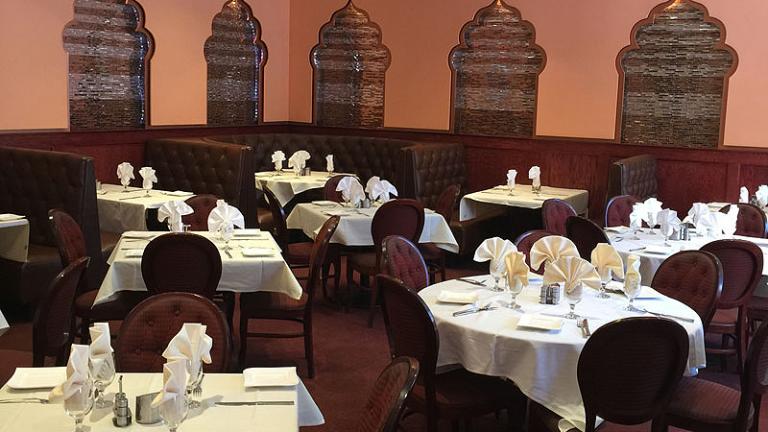 Interior seating at the Kadhai Restaurant in Bethesda