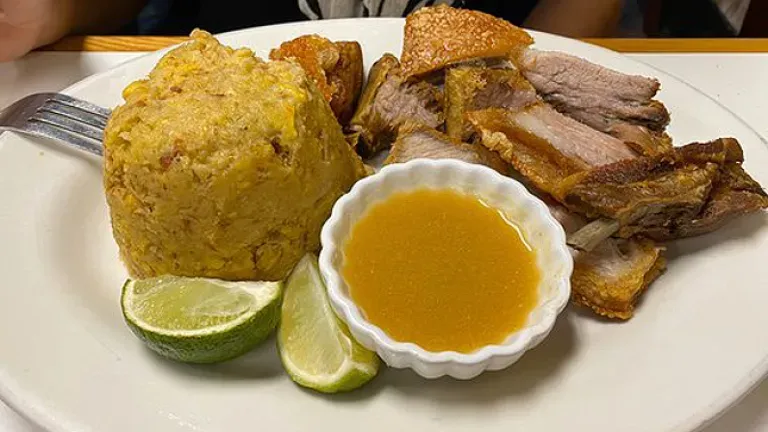 Soup, Rise and Meat dinner plate from La Casa del Mofongo