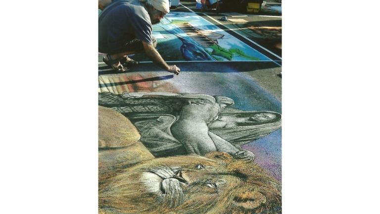 Artist Tiberio Mazzocchi Chalks on the Street in Little Italy