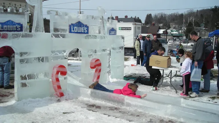Enjoying the Ice Slide during the Oakland Winter Fest