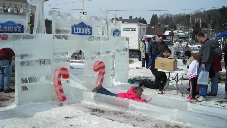Enjoying the Ice Slide during the Oakland Winter Fest