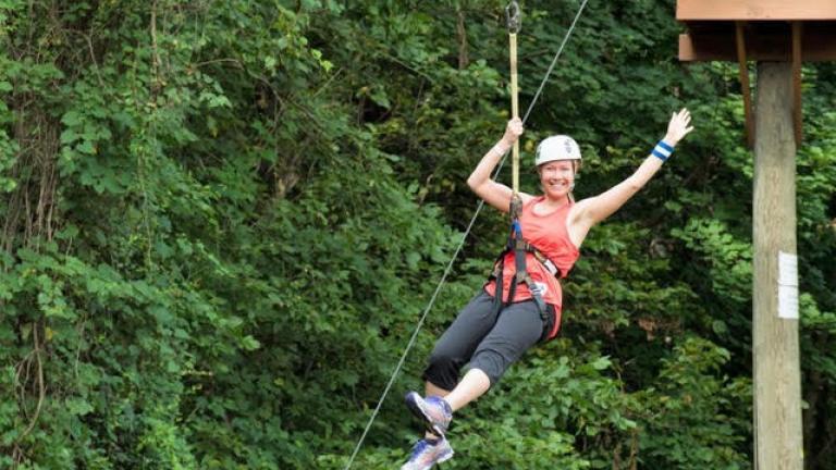 Woman on zipline