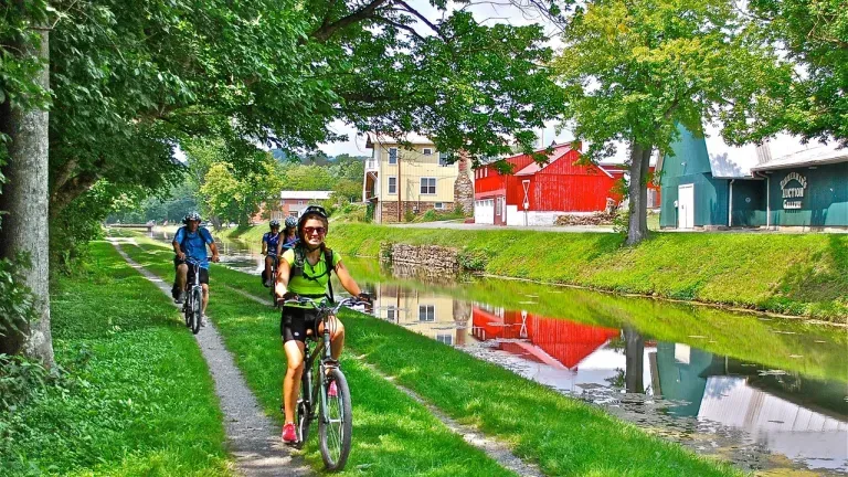 Bikers riding along the C&O Canal in Hancock