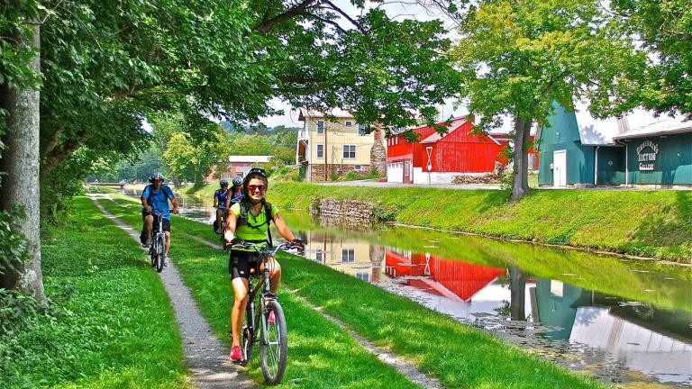 Bikers riding along the C&O Canal in Hancock