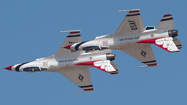 United State Airforce Thunderbirds flying inverted