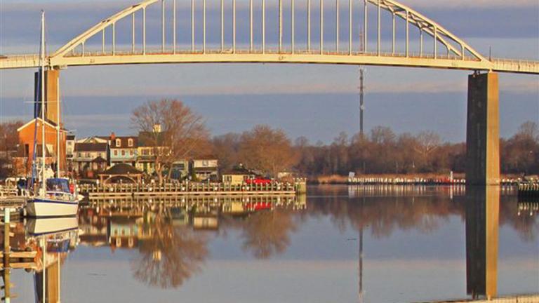 The Ben Cardin C & D Canal Trail begins at beautiful Chesapeake City, along the wide Chesapeake & Delaware Canal.