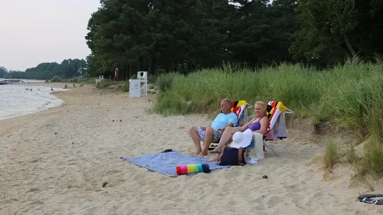 The swimming beach at Point Lookout State Park provides stunning views of the Chesapeake’s open waters.