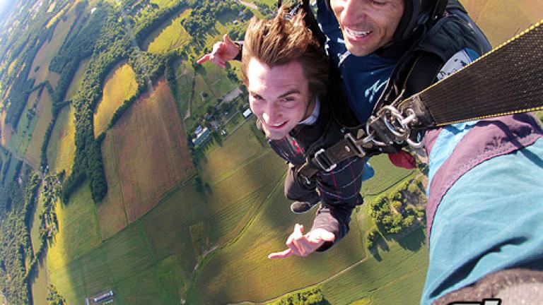 Tandem skydiving over Baltimore