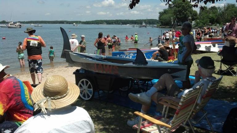 People racing boats