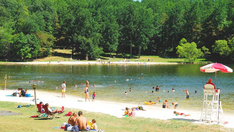 People relax at the Cunningham Lake 