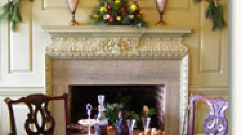 Colonial room decorated for the holidays