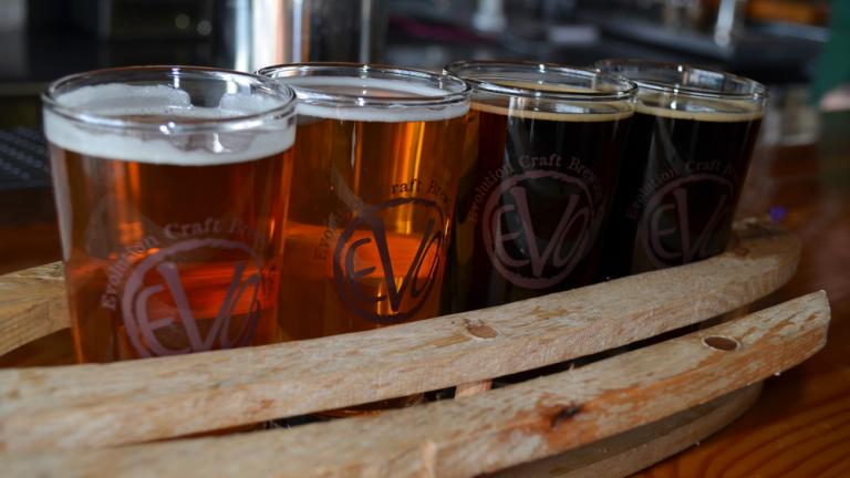 A flight of beer from Evolution Craft Brewing Company