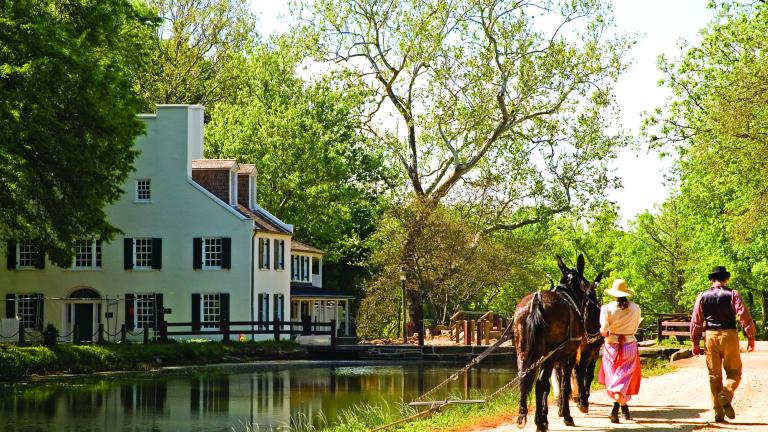 The Great Falls Tavern area of the C&O Canal features an overlook of the Great Falls of the Potomac.