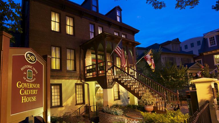 Exterior of the Governor Calvert House at Night; part of the Historic Inns of Annapolis