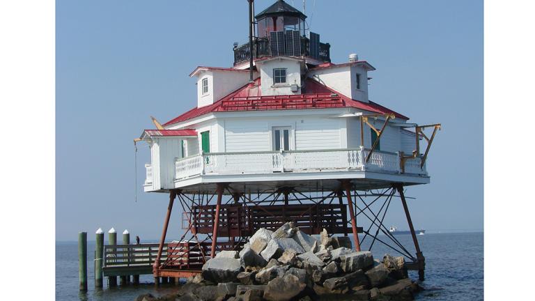 Accessible only by boat, Thomas Point Shoal Lighthouse is one of only 10 in the country designated a National Historic Landmark.