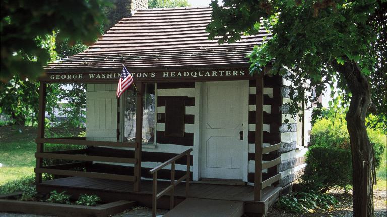 Known as George Washington's Headquarters, this one-room cabin was used by George Washington while an aide to General Braddock.