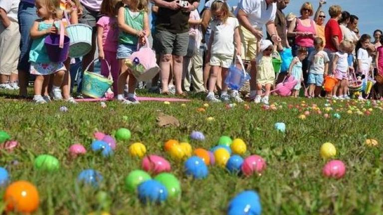 Children looking for Easter Eggs at the Westminster Easter Egg Hunt