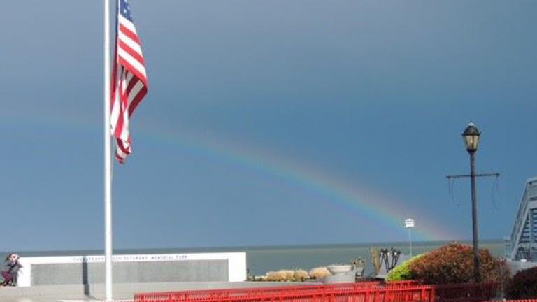 Chesapeake Beach with Rainbow over Water