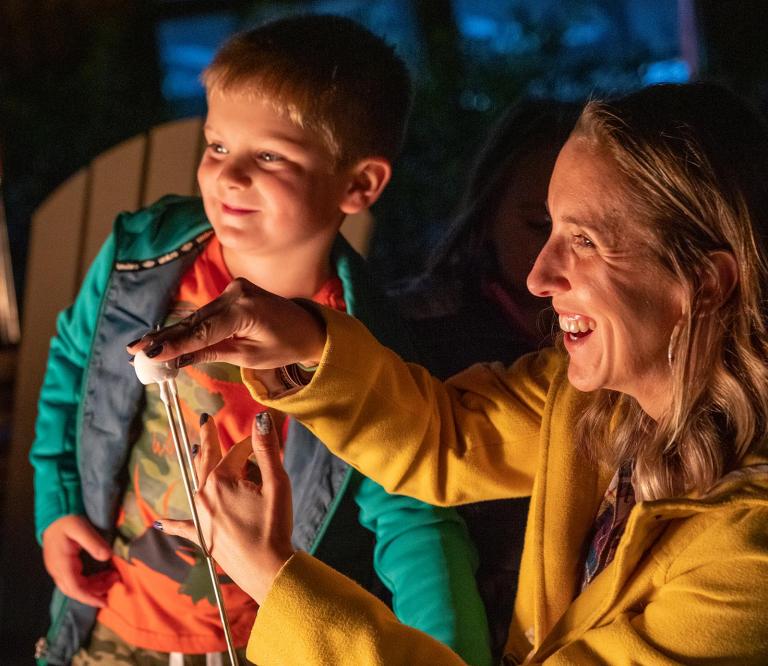 Mom & Son Roast Marshmallows over Fire