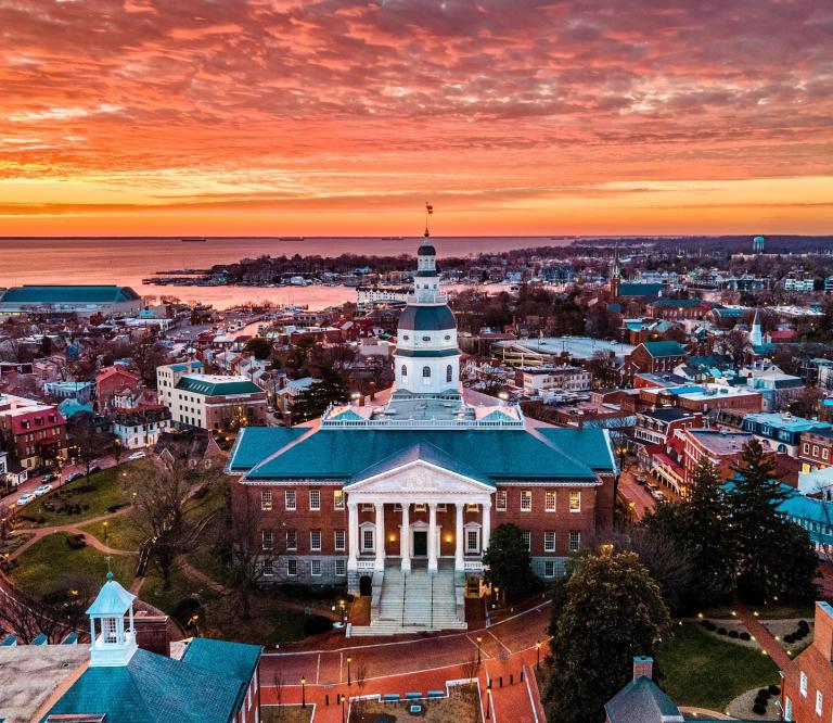 court house with a sunset 