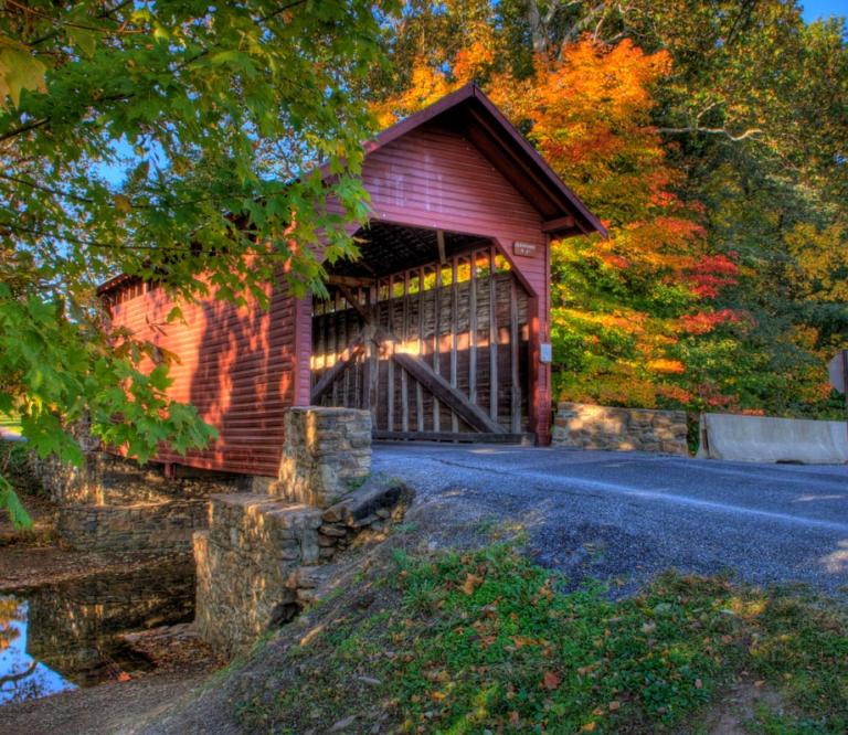 Covered bridge during fall