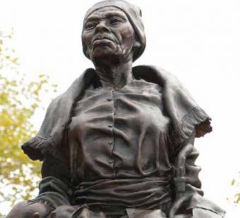 A view of the bust of the bronze statue of Harriet Tubman