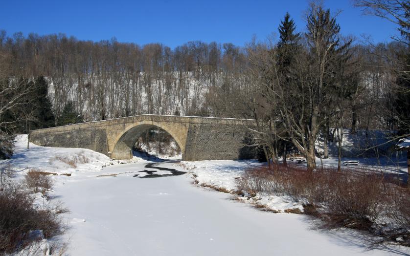 Casselman Bridge in winter snow