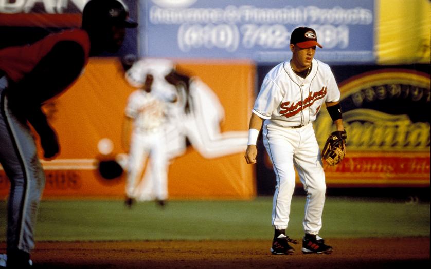 Delmarva Shore Birds player in the infield