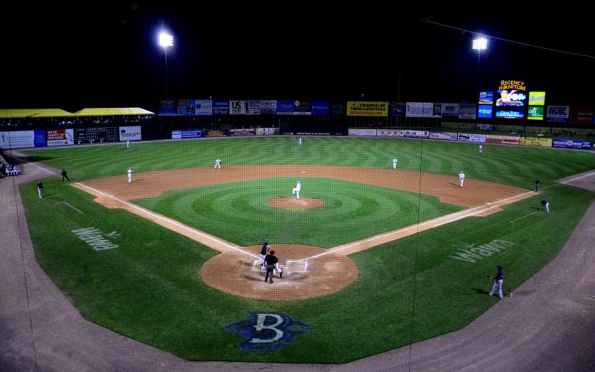 Fans at a Southern Maryland Blue Crabs Game Cheer with Mascot